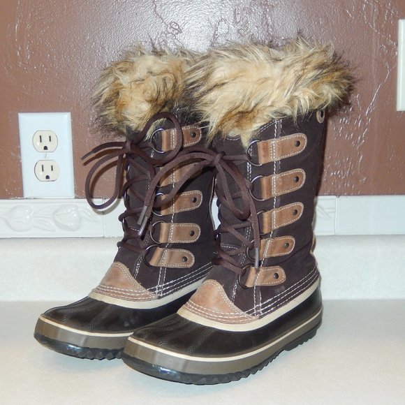 Sorel Boots 6 Joan Of Arctic NL1540 Brown Tan Fur Trim Lace Up Insulated Winter - Picture 1 of 10